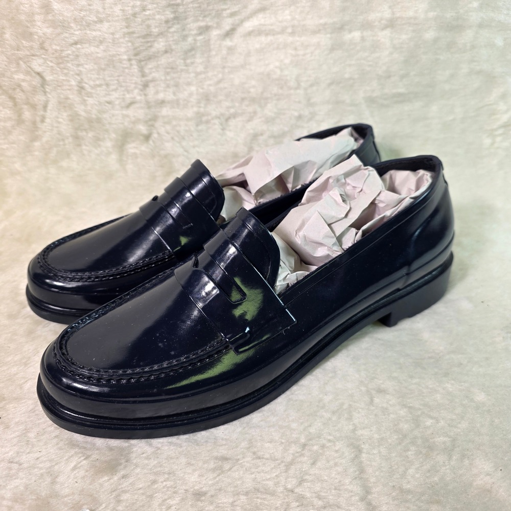 Hunter Original Penny Rain Loafers Navy Rubber Waterproof Women 10 Excellent